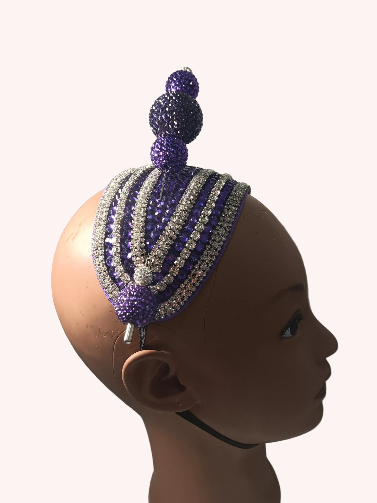 Purple & Silver Rhinestone Fascinator Headband for Church, Weddings & Derby