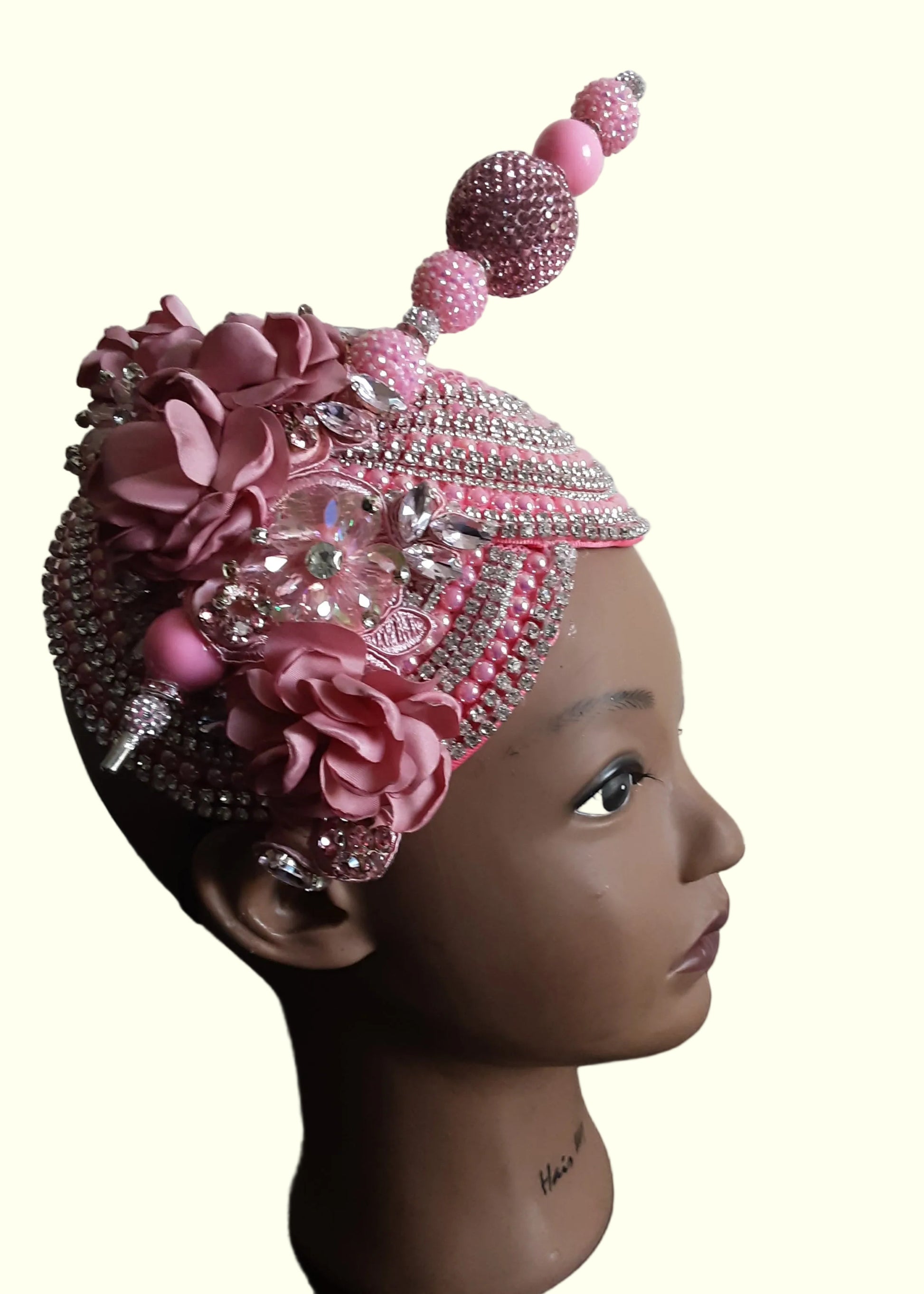 Pink church hat fascinator by Roni Accessories Store featuring elegant design, suitable for weddings, church, and special events.