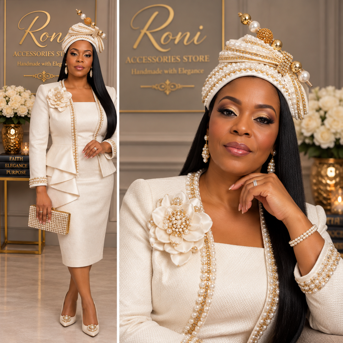 White and Gold Fascinator Hat for Church, Weddings & Formal Events ⠋
