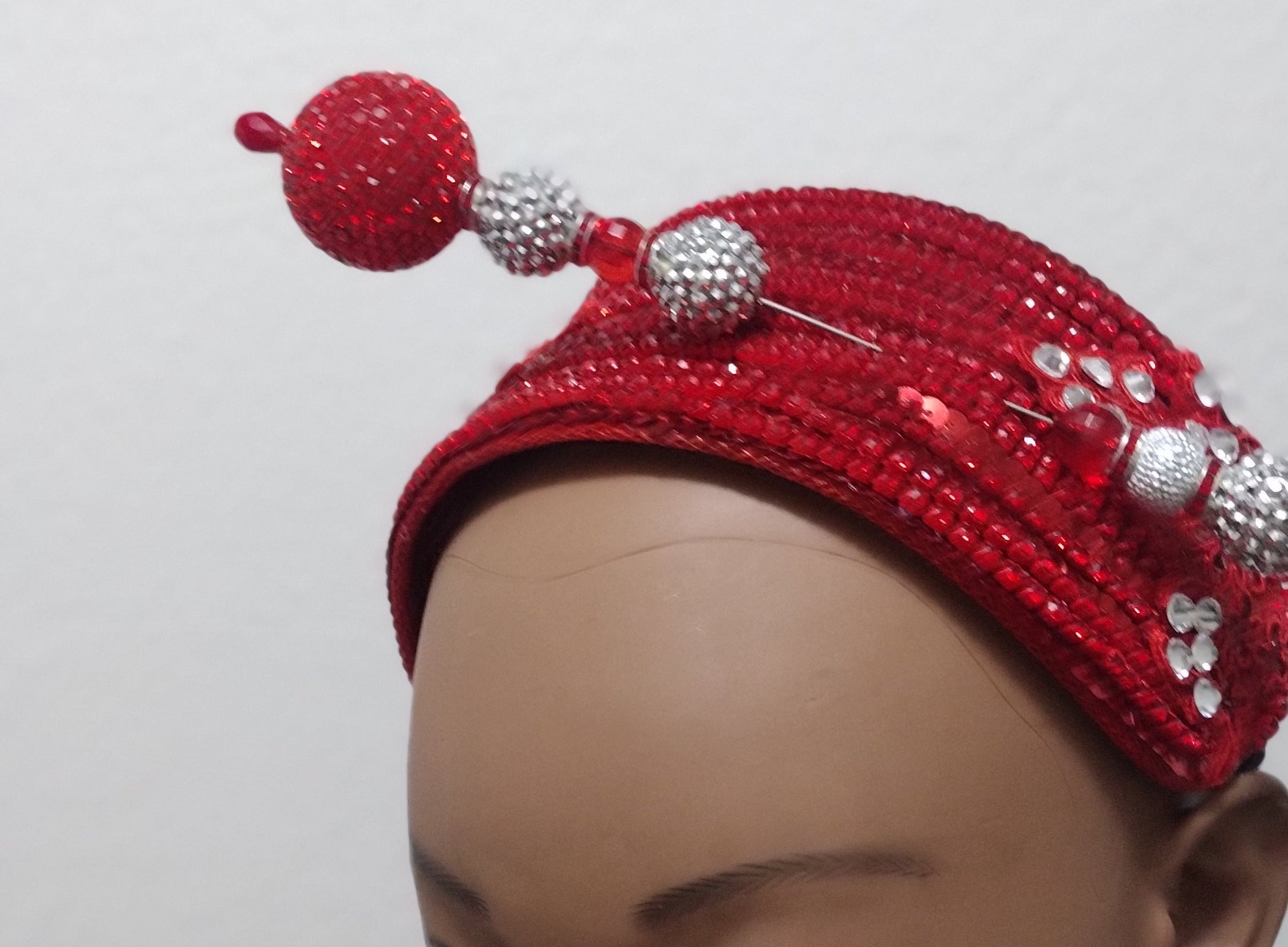 Church Hat-Red Hat Fascinator Headband with Hat Pin