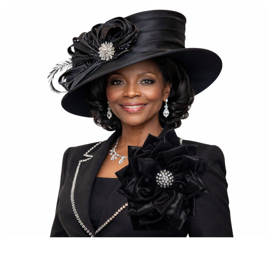 Black satin floral corsage with pin, floral lapel flower accessory for women, by Roni Accessories Store