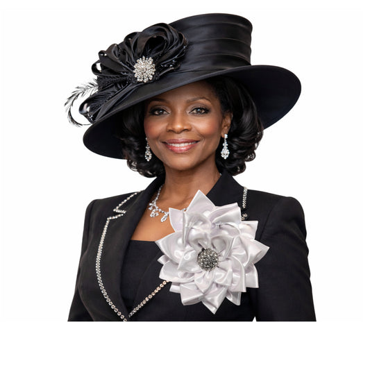 Elegant white satin rose corsage with rhinestone center, designed for black women, by Roni Accessories Store.
