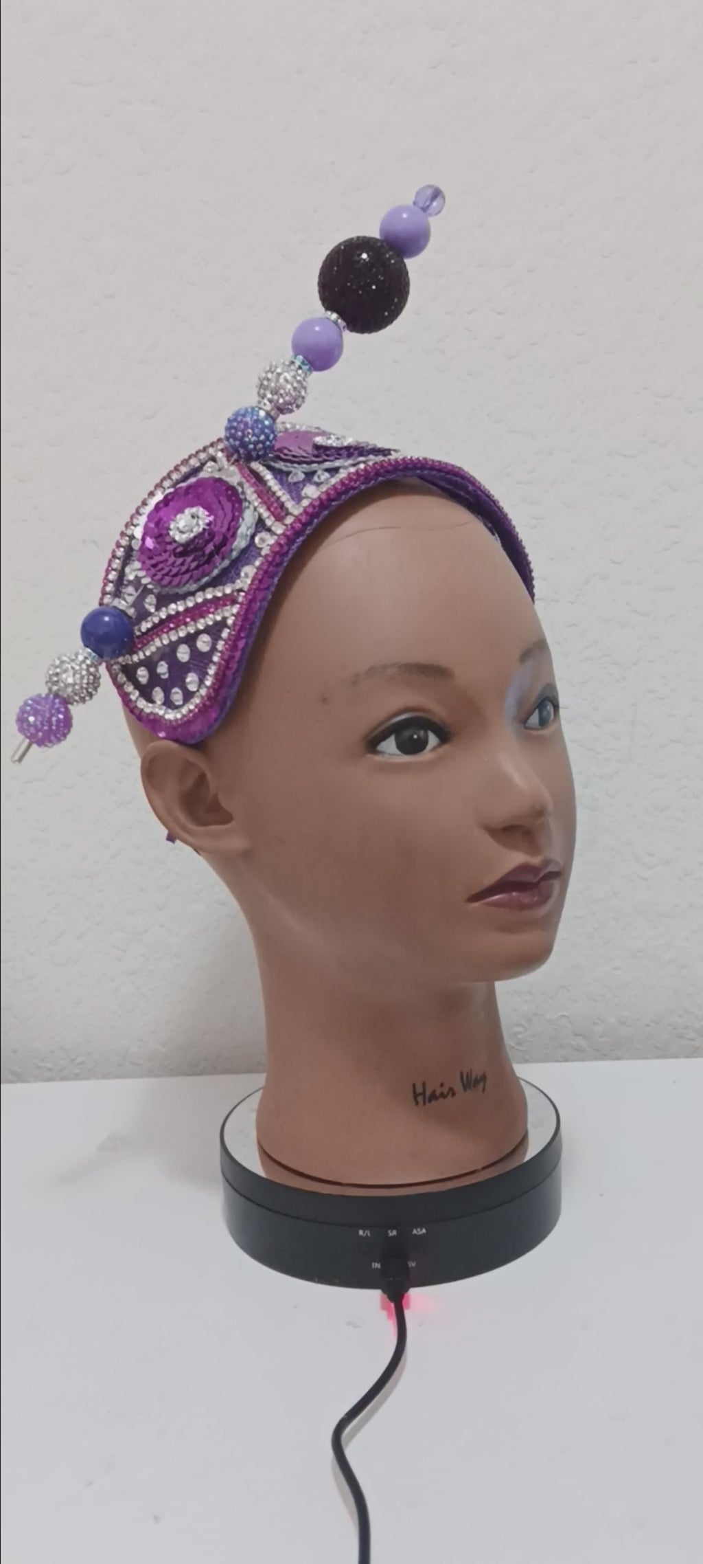 Church Hat Fascinator-Purple Beaded Headband & Purple & Silver hat pin