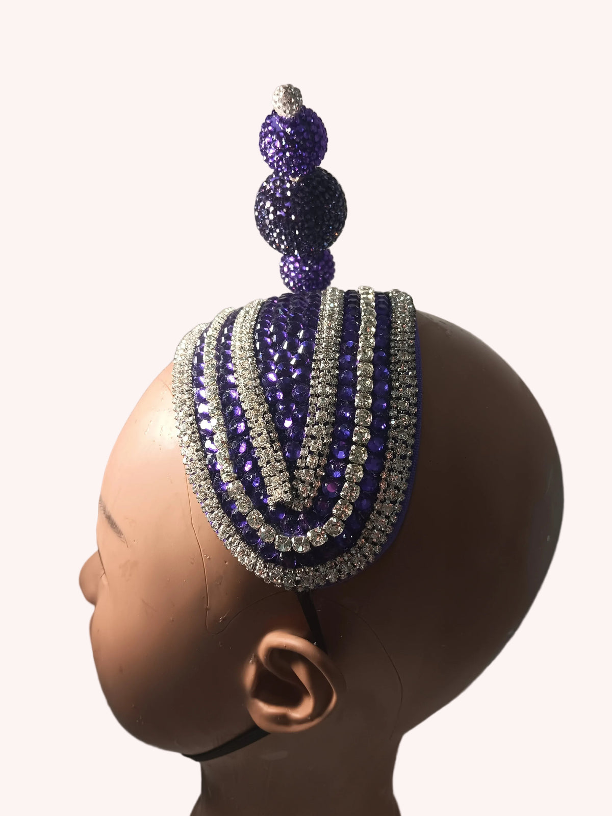 Purple & Silver Rhinestone Fascinator Headband for Church, Weddings & Derby