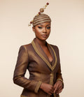 Church Hat  Brown with Gold Fascinator with Rhinestones and a Matching Hat Pin