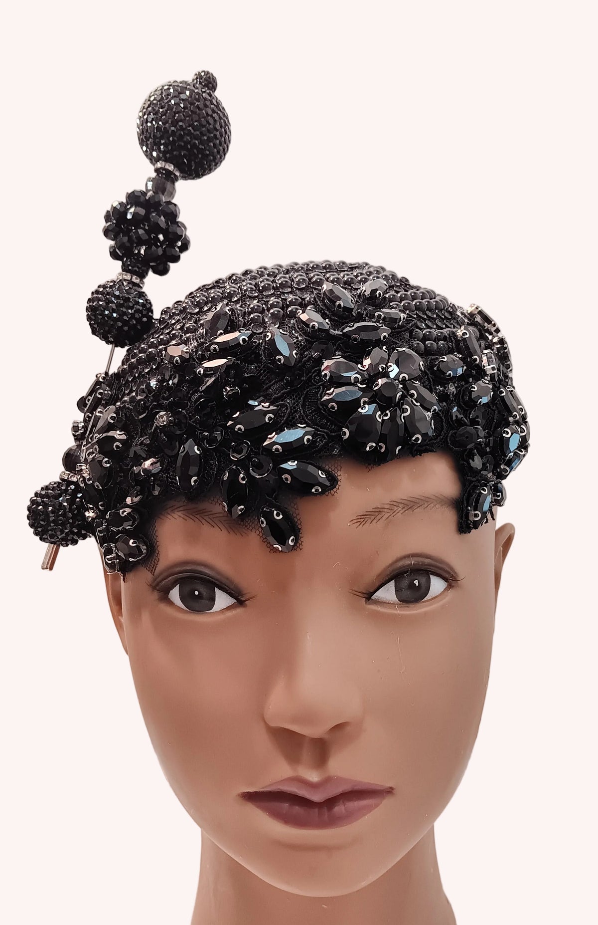 Black Beaded Fascinator Hat | Crystal Rhinestone Church Hat | Statement Pillbox Headpiece | Women's Derby Hat | Black Hat Sunday Best Accessory