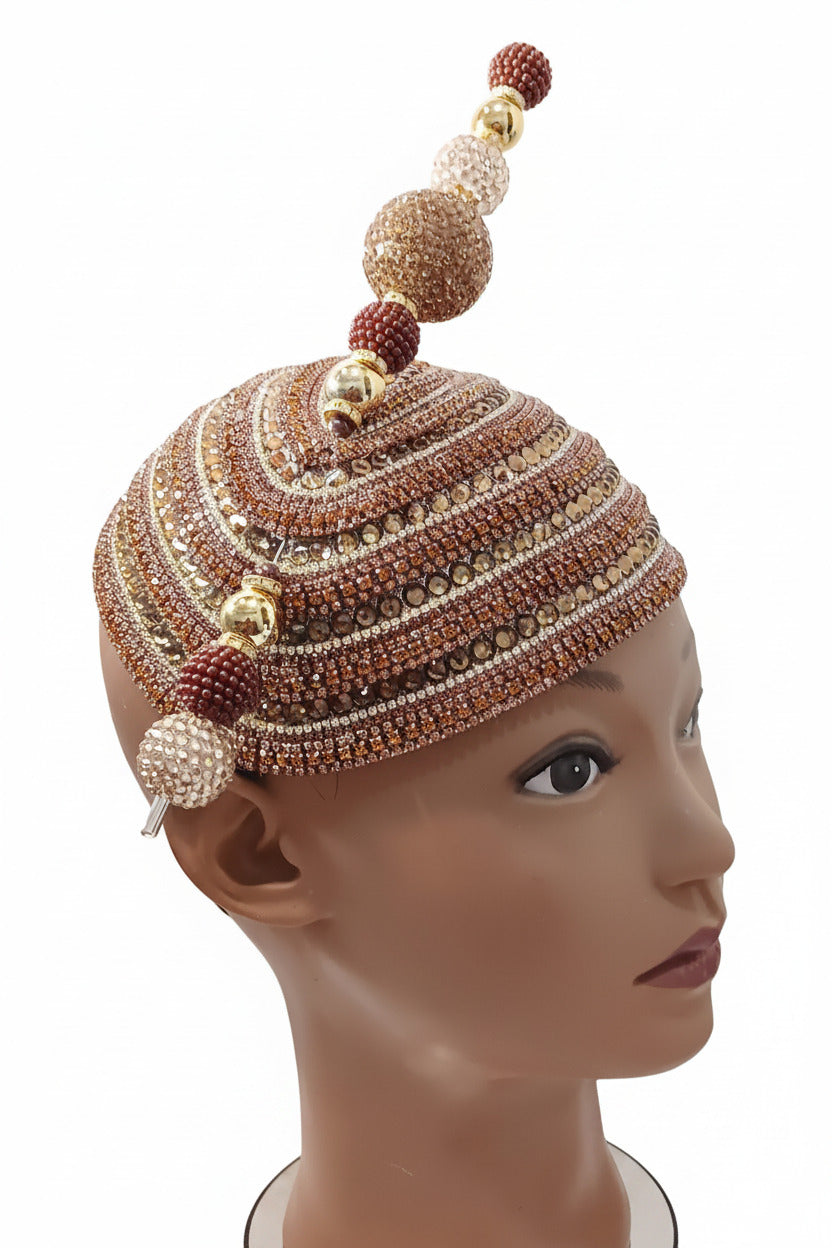 Church Hat  Brown with Gold Fascinator with Rhinestones and a Matching Hat Pin