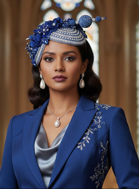 Royal Blue Fascinator Hat for Church, Weddings & Derby Events