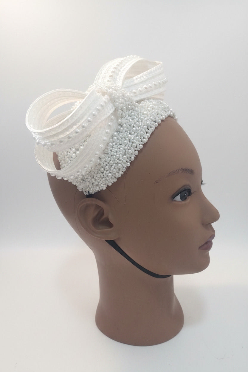 Church hat fascinator White Pearls