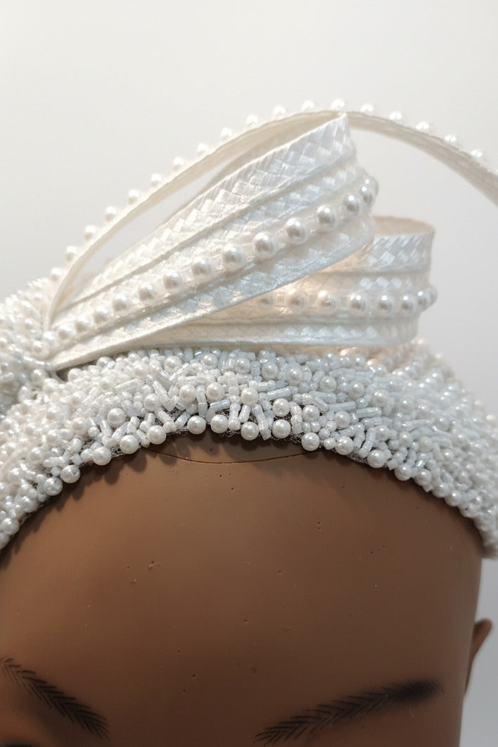 Church hat fascinator White Pearls