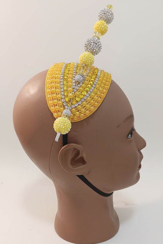 Yellow Fascinator Hat for Women, Church Hat, Silver Rhinestone Headpiece