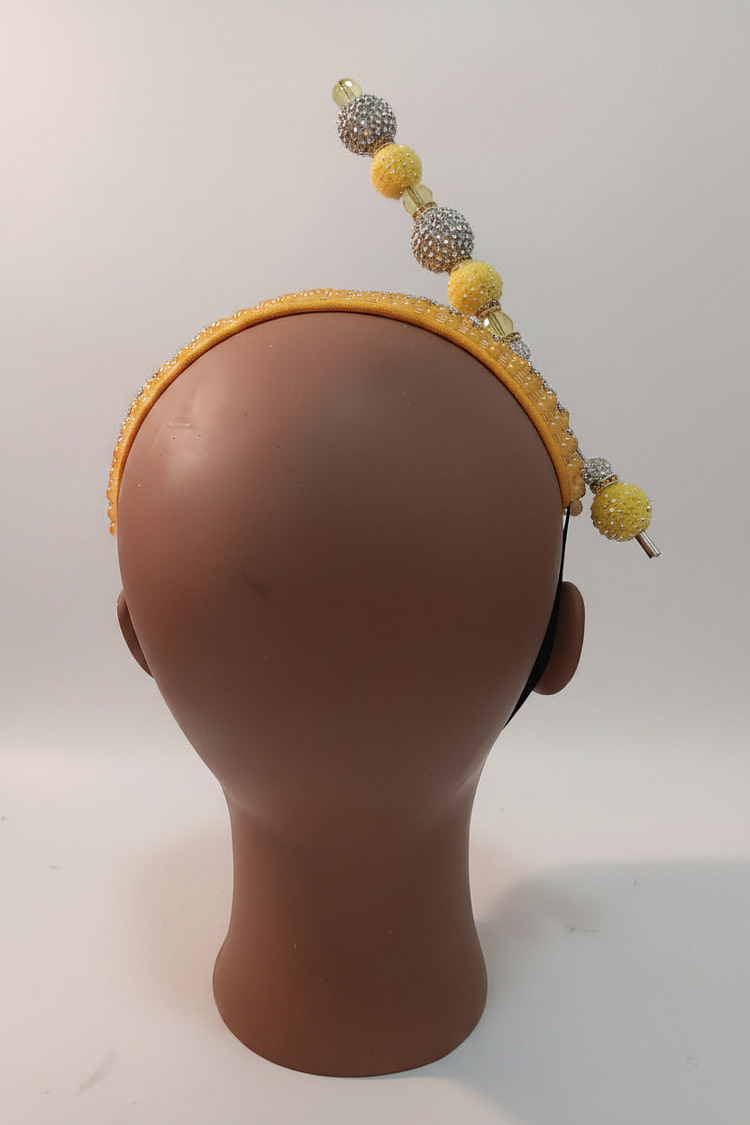 Yellow Fascinator Hat for Women, Church Hat, Silver Rhinestone Headpiece