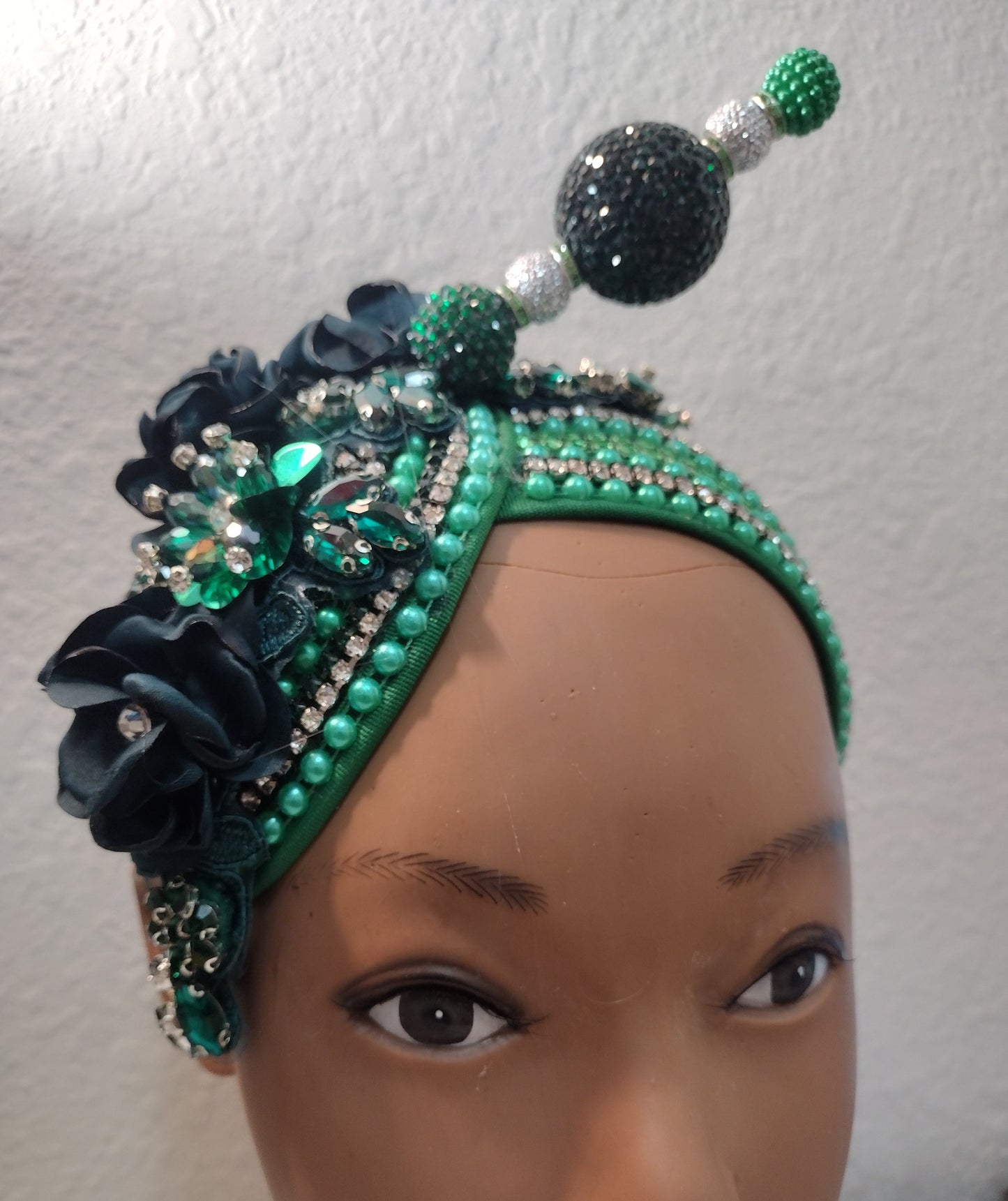 Church Hat Fascinators Green, Emerald Green, and Silver Rhinestone with a Hat Pin