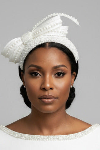 Church hat fascinator White Pearls