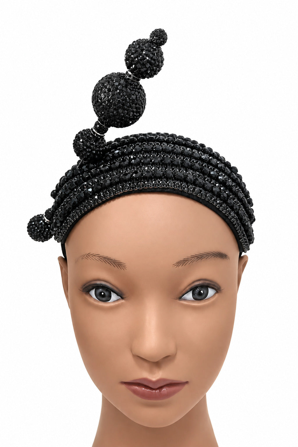 Black Beaded Fascinator Hat with Dangling Crystals for Church, Weddings & Derby