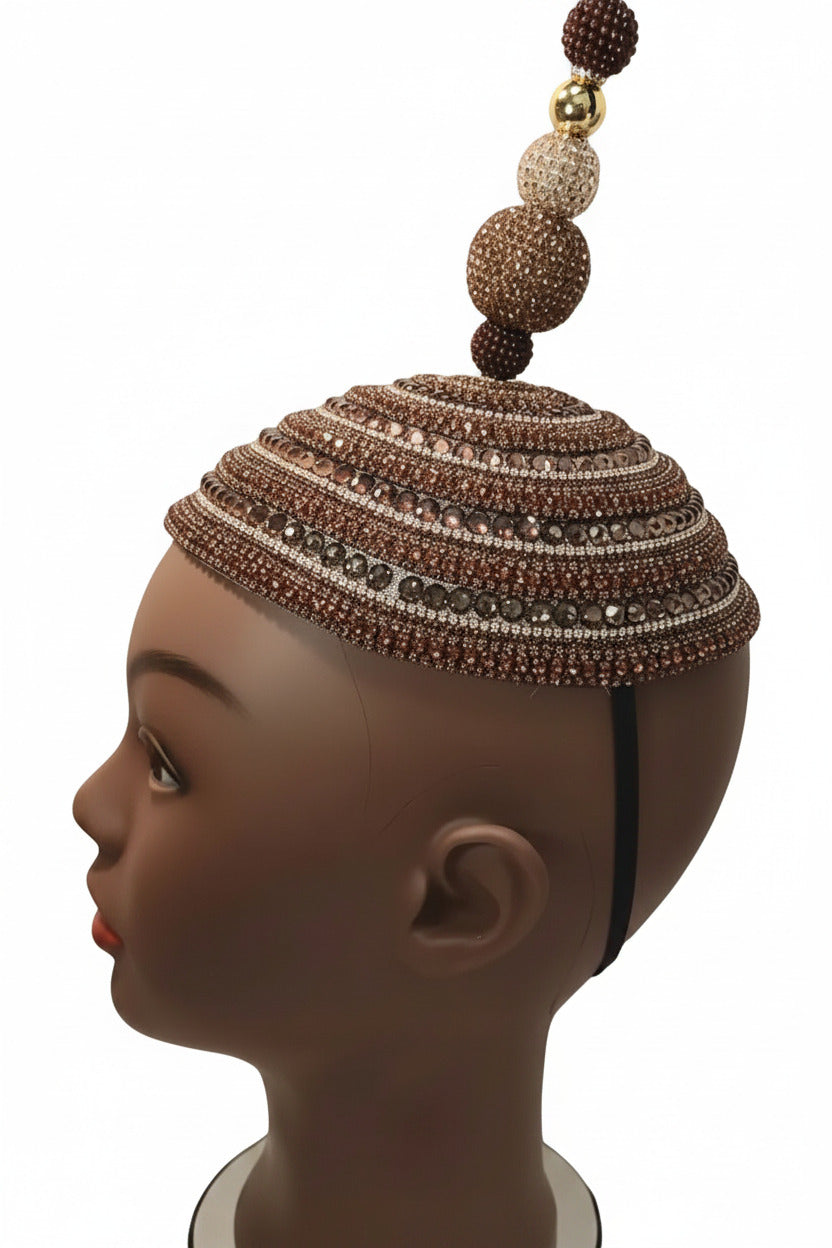 Church Hat  Brown with Gold Fascinator with Rhinestones and a Matching Hat Pin