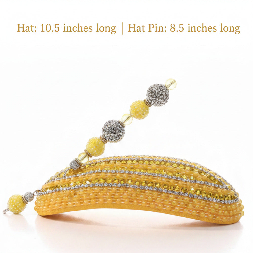 Yellow Fascinator Hat for Women, Church Hat, Silver Rhinestone Headpiece