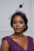 Church Hat Fascinator-Purple Beaded Headband & Purple & Silver hat pin