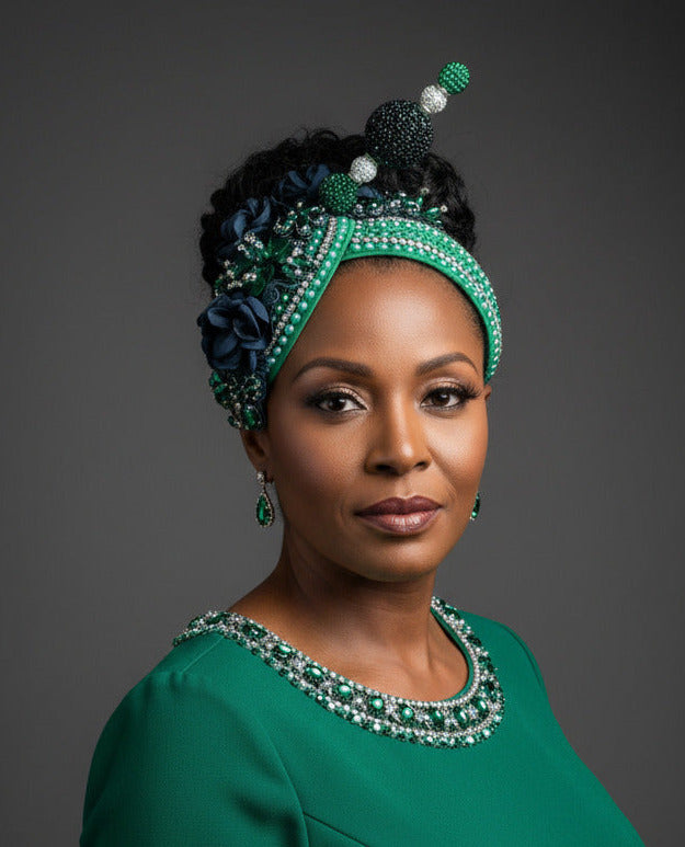 Church Hat Fascinators Green, Emerald Green, and Silver Rhinestone with a Hat Pin